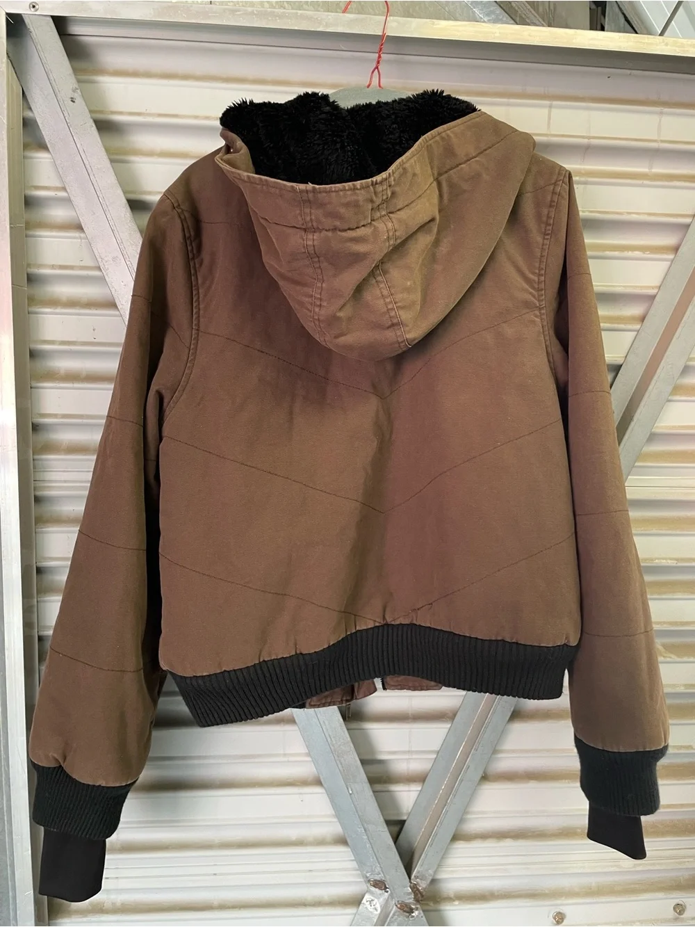 Vintage Gotcha Girl Brown Canvas Hooded Bomber Jacket Sherpa Lined Size L